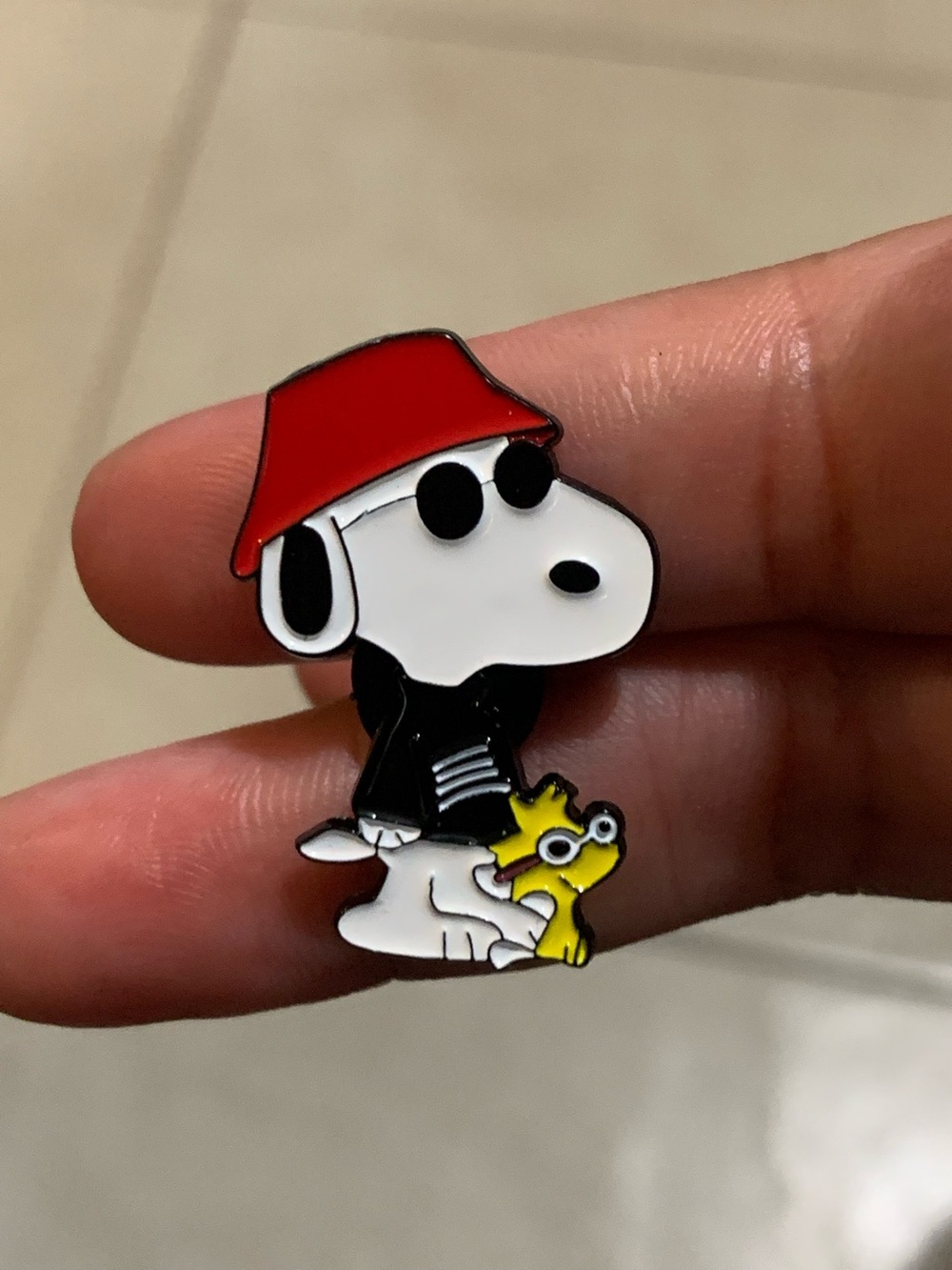 Snoopy Red Hat Enamel Pin with Woodstock
